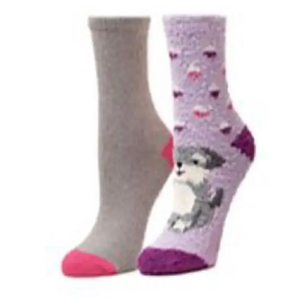 Cuddl Duds Girls Shoe Size 4-10 Lounge Crew Slipper Socks Total 4 Pr